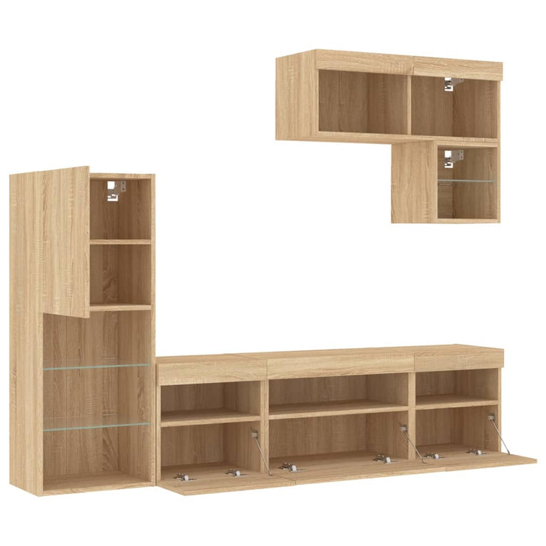 6-delige Tv-wandmeubelset met LED bewerkt hout sonoma eiken