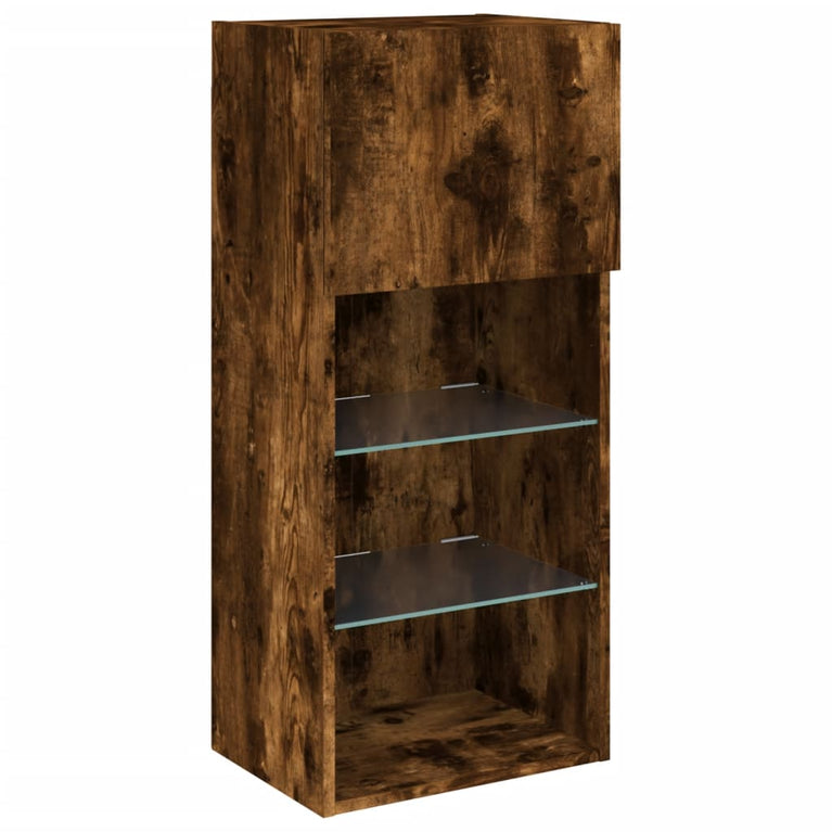 5-delige tv-wandmeubelset met LED bewerkt hout gerookt eiken