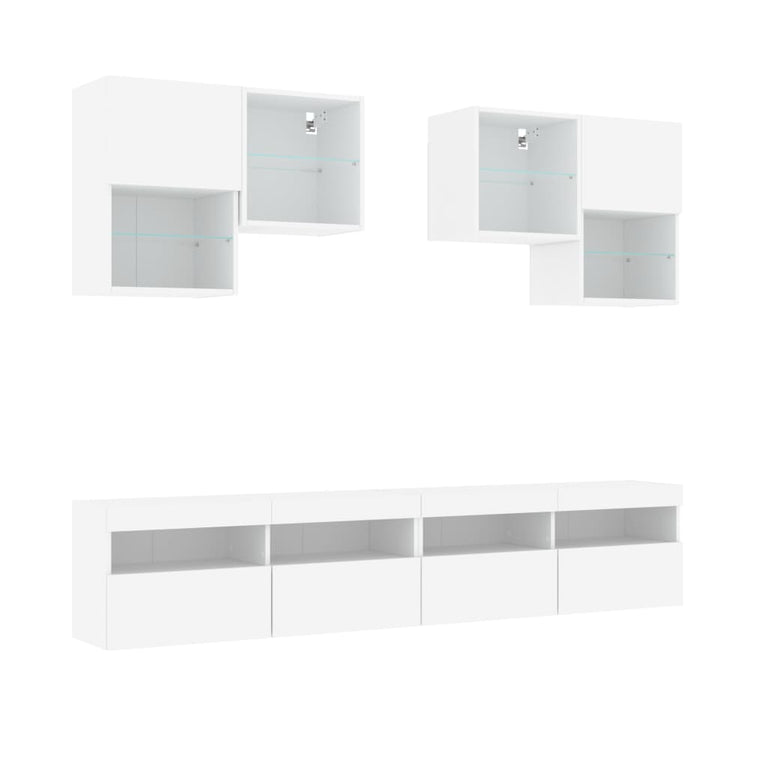 6-delige Tv-wandmeubelset met LED-verlichting wit