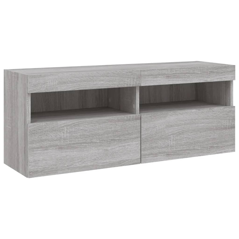 6-delige Tv-wandmeubelset met LED-verlichting grijs sonoma