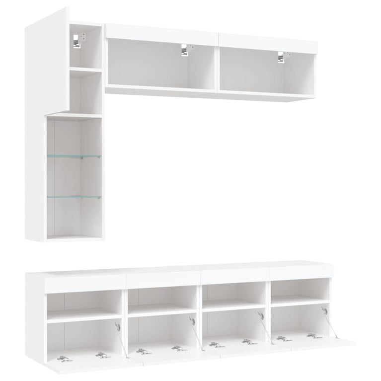 7-delige Tv-wandmeubelset met LED-verlichting wit