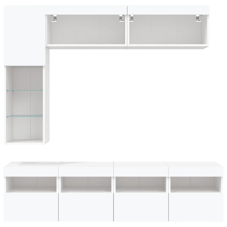 7-delige Tv-wandmeubelset met LED-verlichting wit
