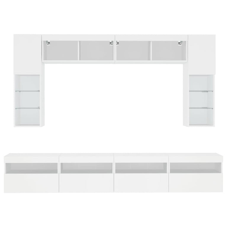 8-delige tv-wandmeubelset met LED-verlichting wit