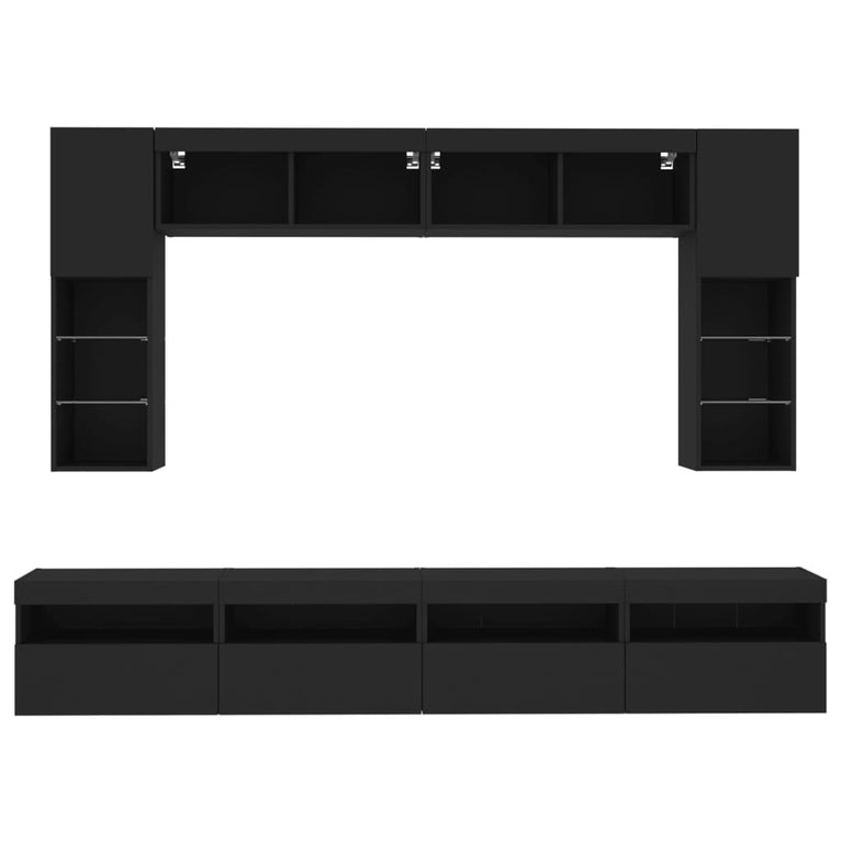 8-delige Tv-wandmeubelset met LED-verlichting zwart