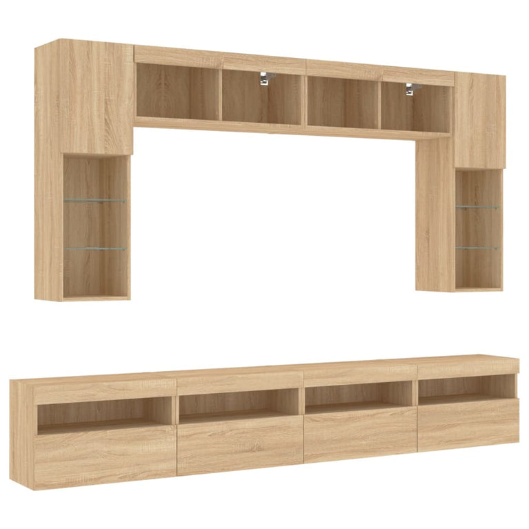 8-delige Tv-wandmeubelset met LED-verlichting sonoma eikenkleur