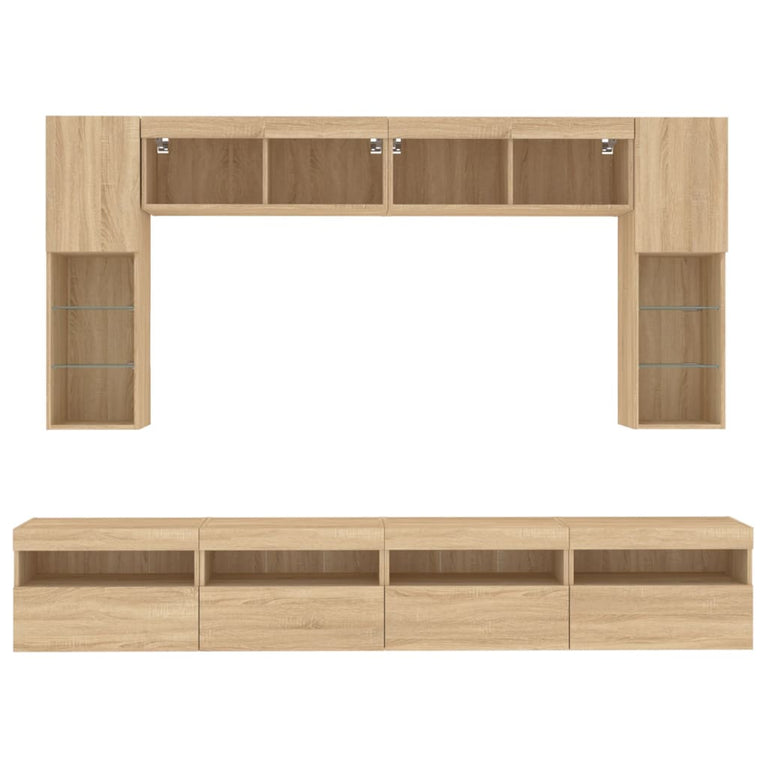 8-delige Tv-wandmeubelset met LED-verlichting sonoma eikenkleur