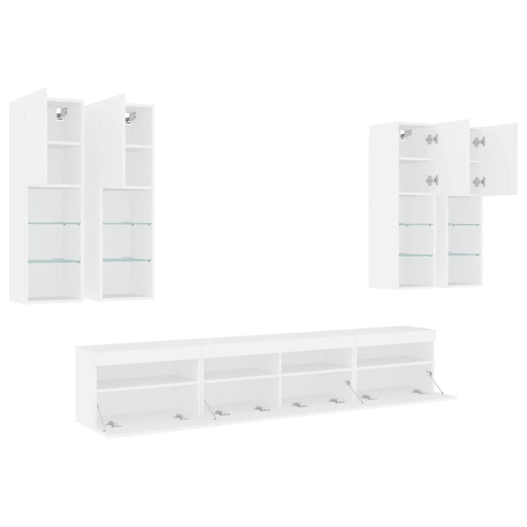 7-delige Tv-wandmeubelset met LED-verlichting wit