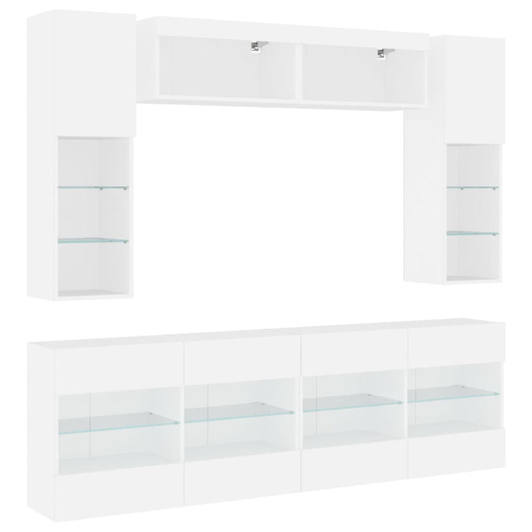 6-delige Tv-wandmeubelset met LED-verlichting wit