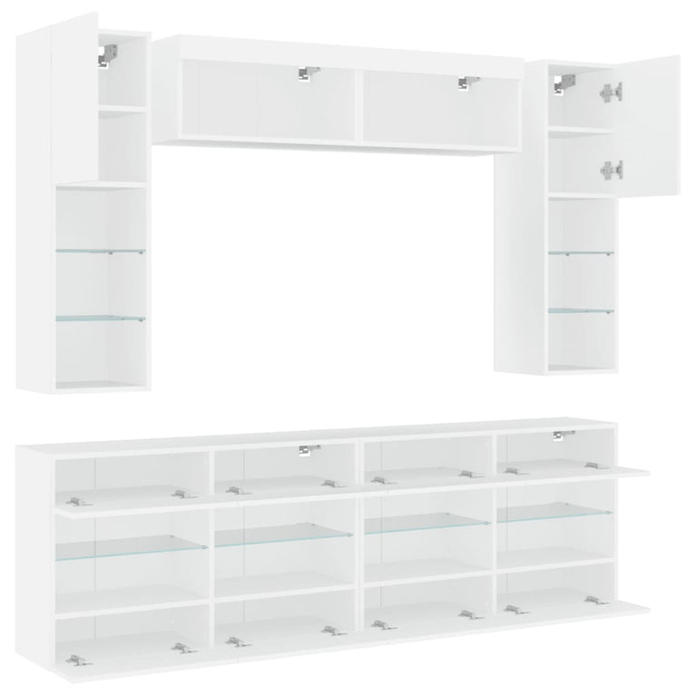6-delige Tv-wandmeubelset met LED-verlichting wit