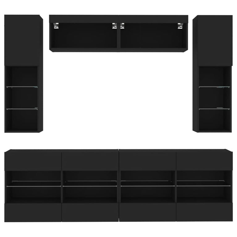 6-delige Tv-wandmeubelset met LED-verlichting zwart