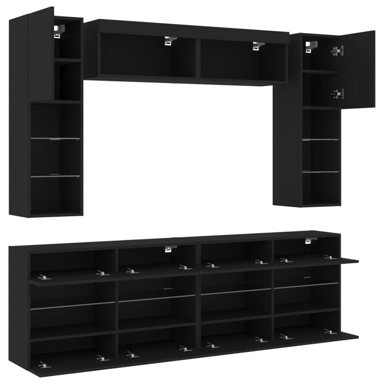 6-delige Tv-wandmeubelset met LED-verlichting zwart