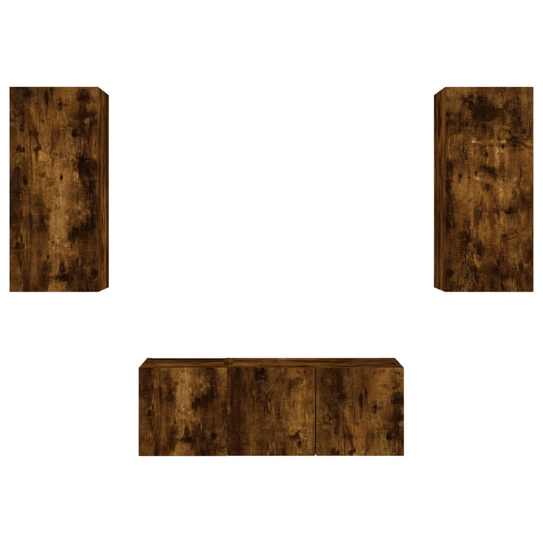 8-delige tv-wandmeubelset met LED bewerkt hout gerookt eiken