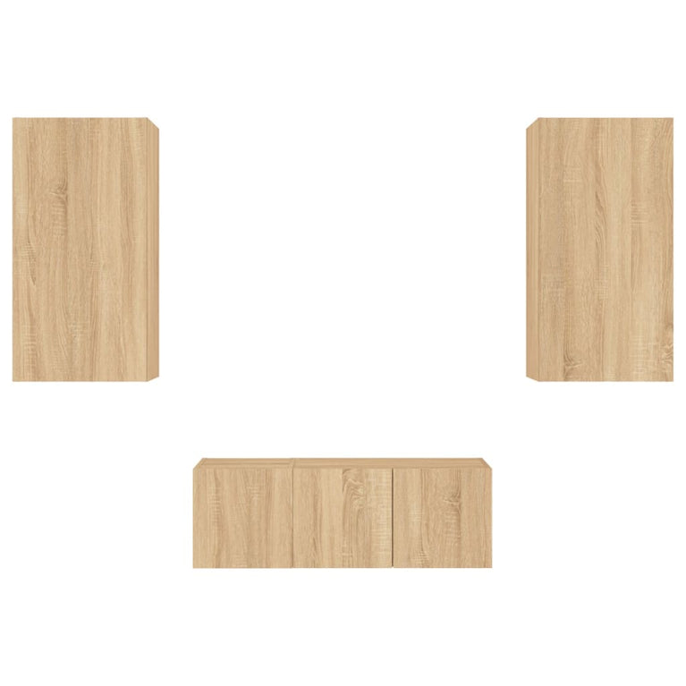 4-delige Tv-wandmeubelset met LED bewerkt hout sonoma eiken