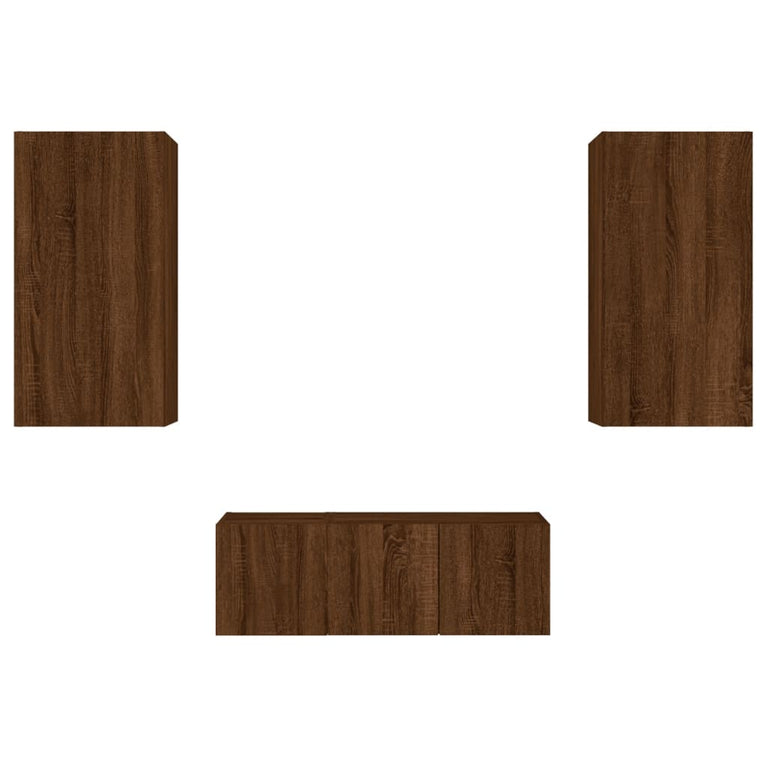 4-delige Tv-wandmeubelset met LED bewerkt hout bruineikenkleur