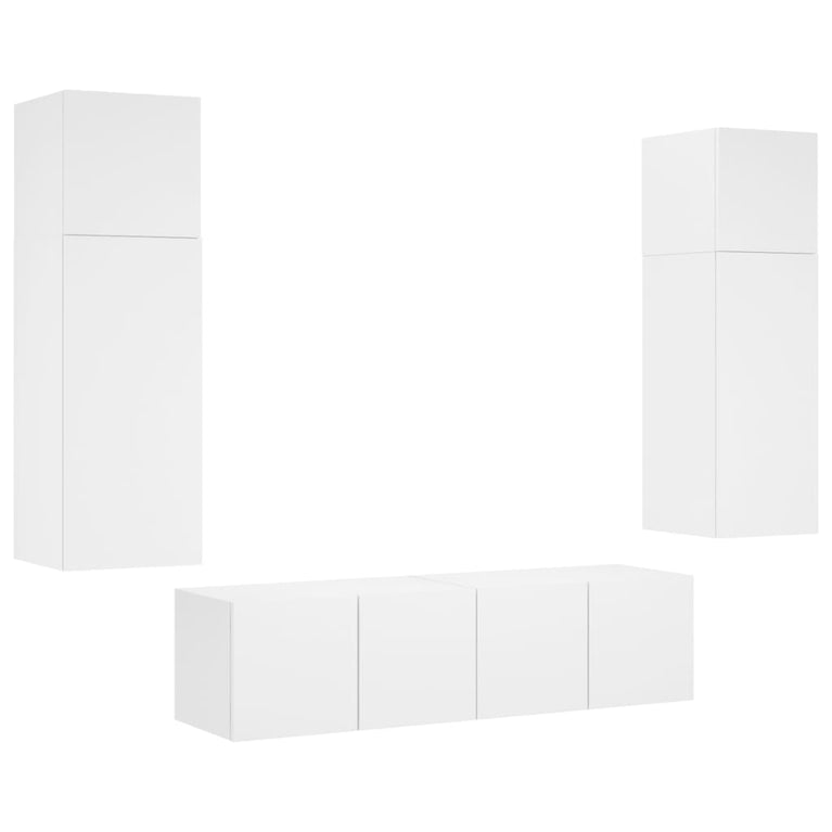 6-delige Tv-wandmeubelset met LED-verlichting bewerkt hout wit
