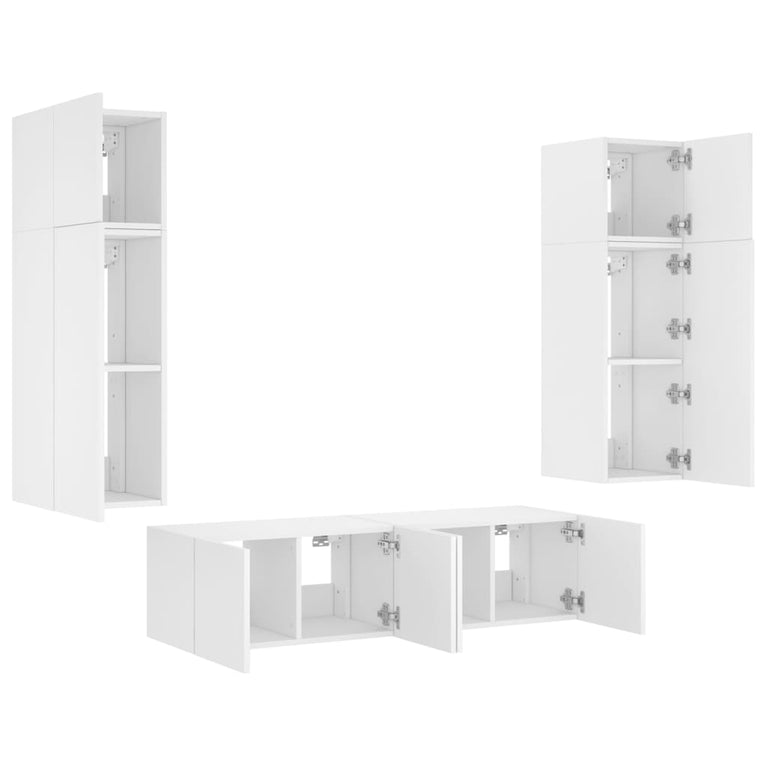6-delige Tv-wandmeubelset met LED-verlichting bewerkt hout wit