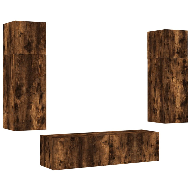 6-delige tv-wandmeubelset met LED bewerkt hout gerookt eiken