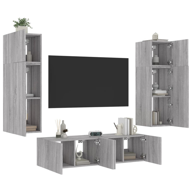 6-delige Tv-wandmeubelset met LED grijs sonoma eikenkleurig