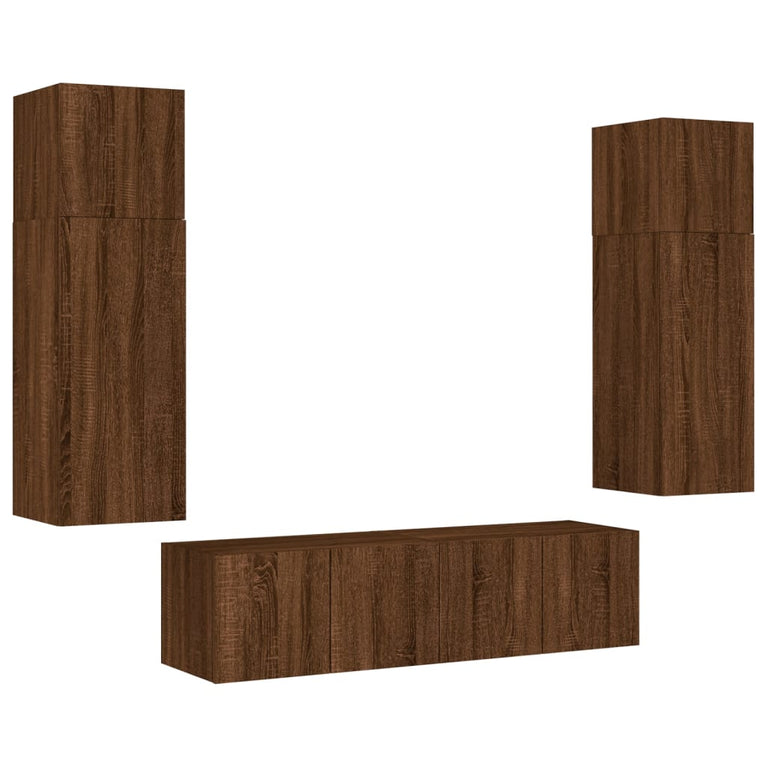 6-delige Tv-wandmeubelset met LED bewerkt hout bruineikenkleur