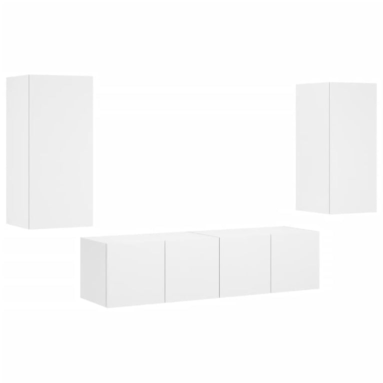 4-delige Tv-wandmeubelset met LED-verlichting bewerkt hout wit