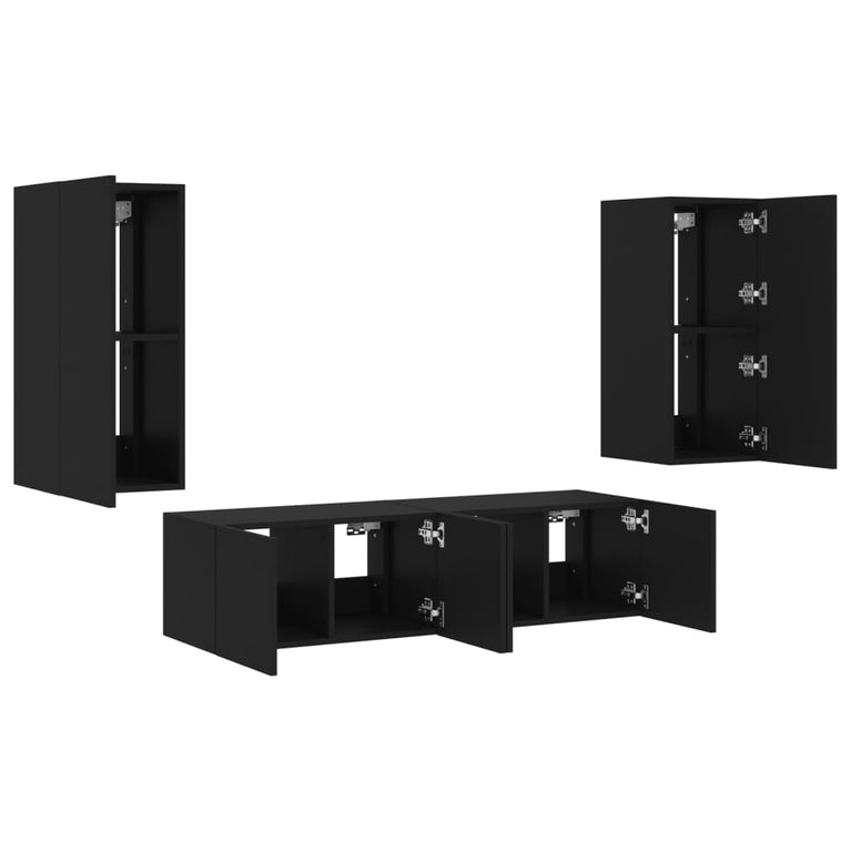 7-delige tv-wandmeubelset met LED bewerkt hout zwart