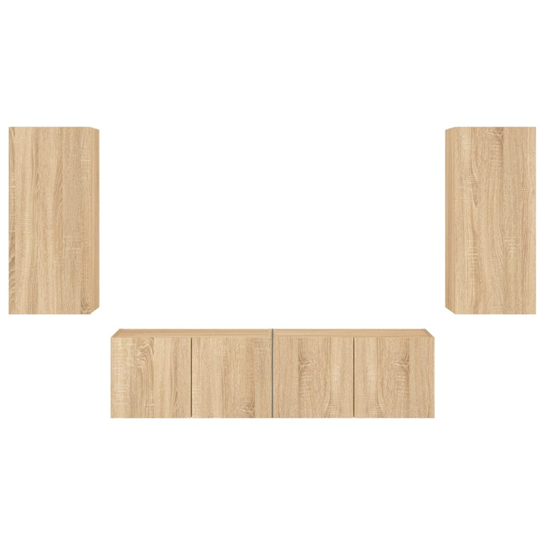 4-delige Tv-wandmeubelset met LED bewerkt hout sonoma eiken