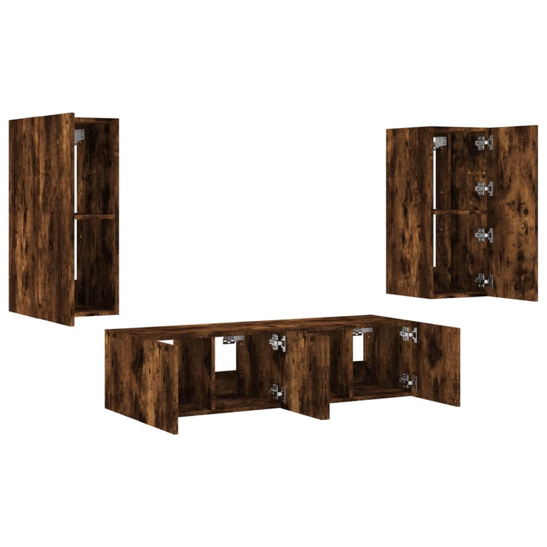 8-delige tv-wandmeubelset met LED bewerkt hout gerookt eiken
