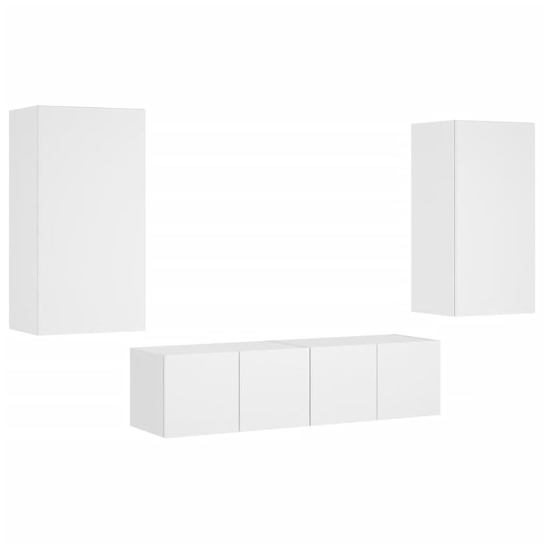 4-delige Tv-wandmeubelset met LED-verlichting bewerkt hout wit