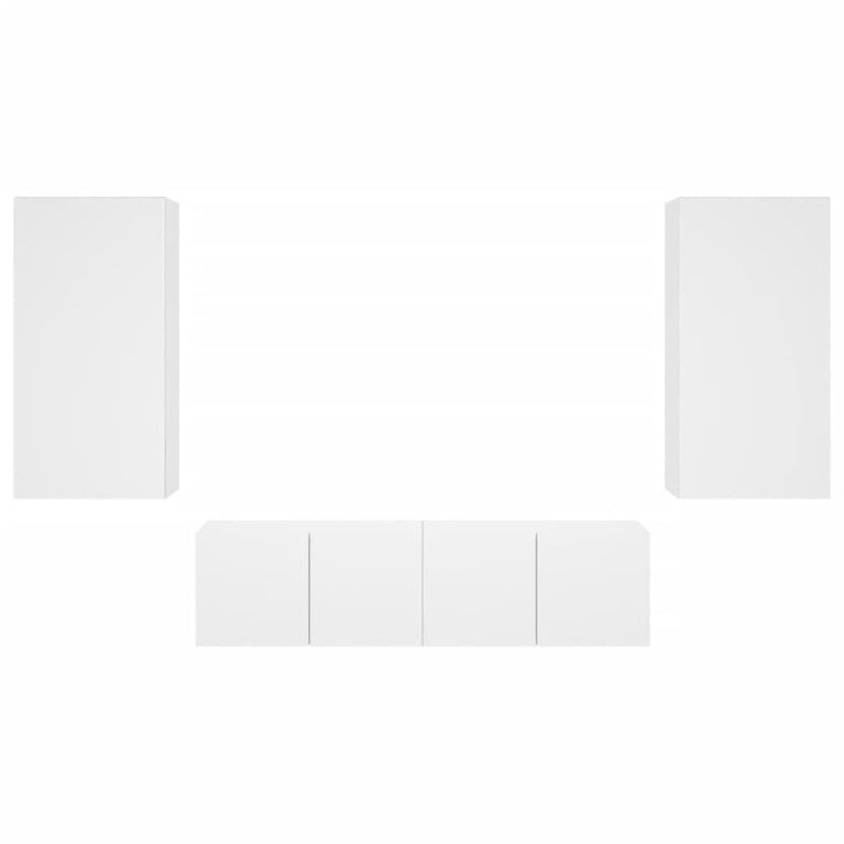 4-delige Tv-wandmeubelset met LED-verlichting bewerkt hout wit
