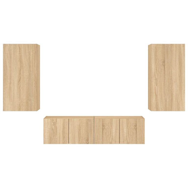 4-delige Tv-wandmeubelset met LED bewerkt hout sonoma eiken