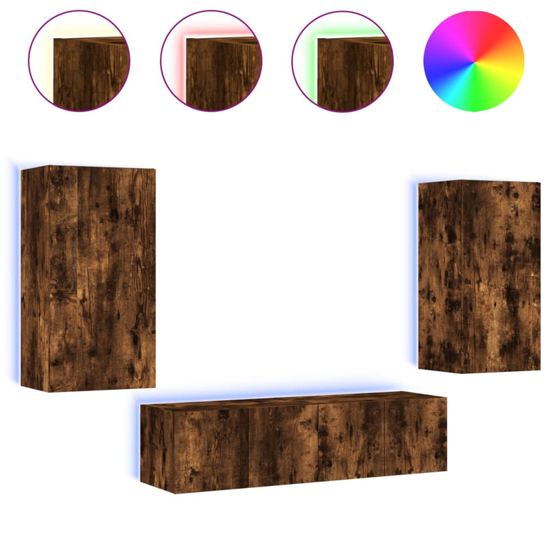 8-delige tv-wandmeubelset met LED bewerkt hout gerookt eiken