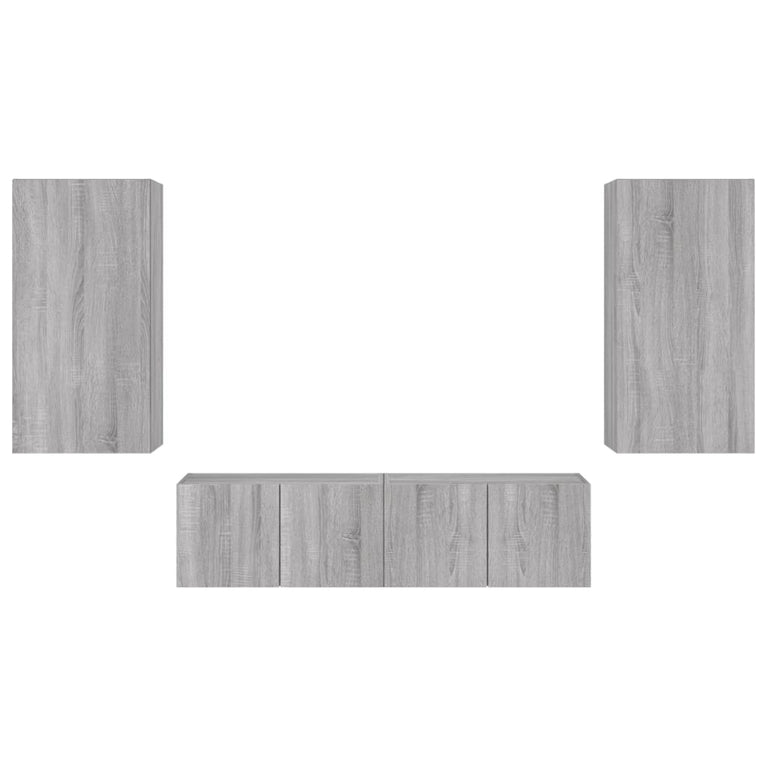 4-delige Tv-wandmeubelset met LED bewerkt hout grijs sonoma