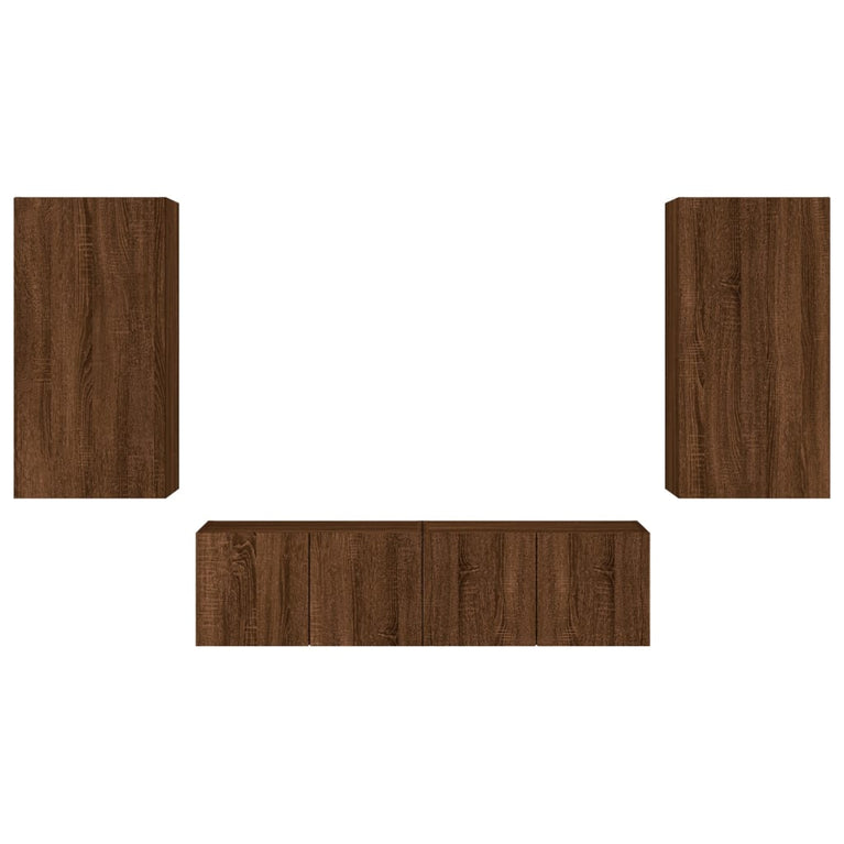 4-delige Tv-wandmeubelset met LED bewerkt hout bruineikenkleur