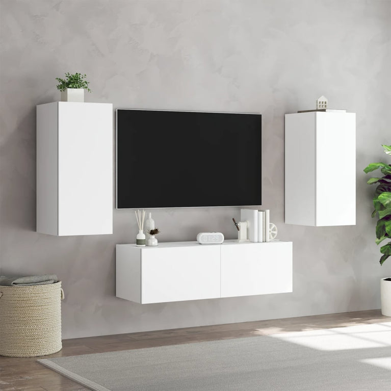 3-delige tv-wandmeubelset met LED-verlichting wit