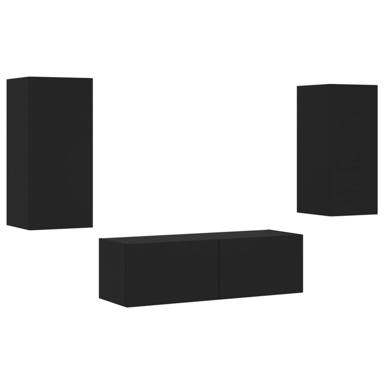 3-delige tv-wandmeubelset met LED-verlichting zwart