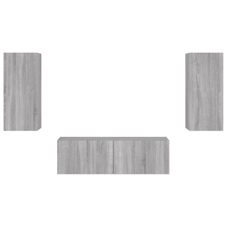 3-delige tv-wandmeubelset met LED-verlichting grijs sonoma