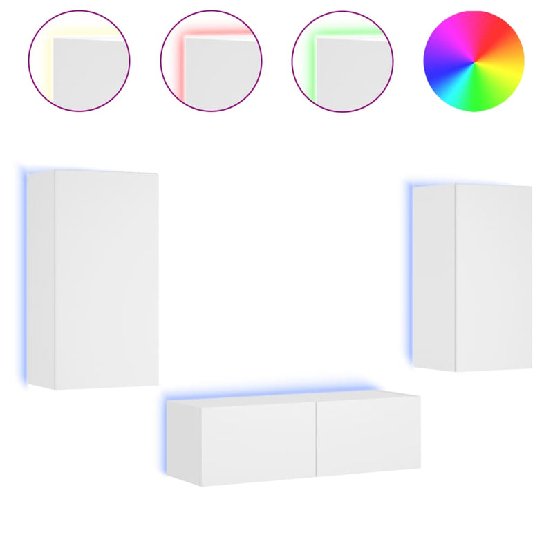 3-delige tv-wandmeubelset met LED-verlichting wit