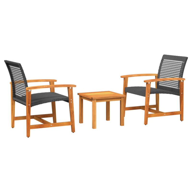 3-delige Bistroset poly rattan en acaciahout zwart
