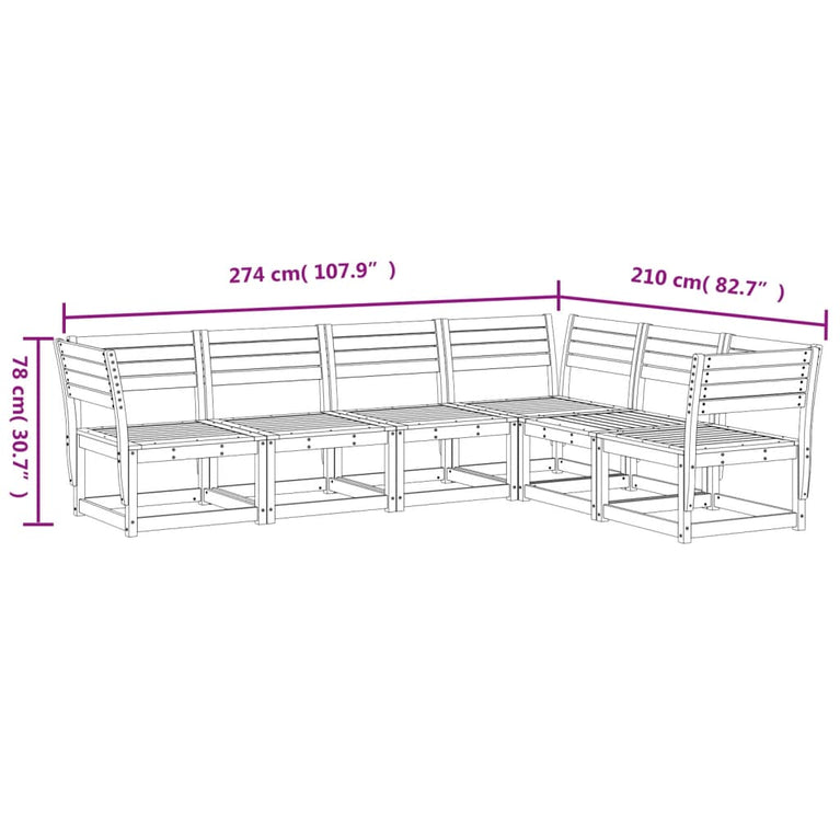 6-delige Loungeset massief grenenhout
