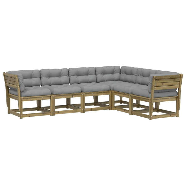 6-delige Loungeset met kussens geïmpregneerd grenenhout