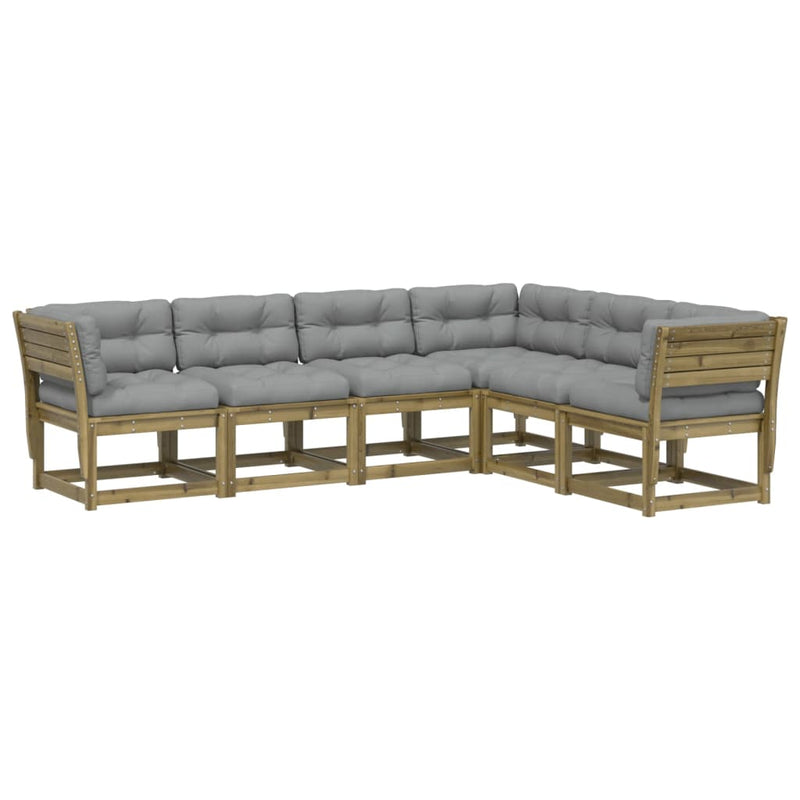 6-delige Loungeset met kussens geïmpregneerd grenenhout