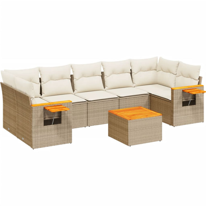 8-delige Loungeset met kussens poly rattan beige