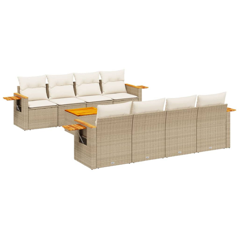 9-delige Loungeset met kussens poly rattan beige