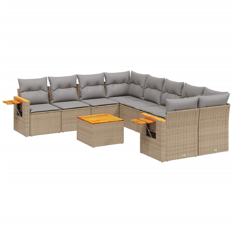 9-delige Loungeset met kussens poly rattan beige