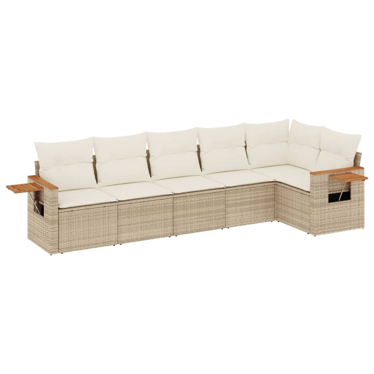 6-delige Loungeset met kussens poly rattan beige