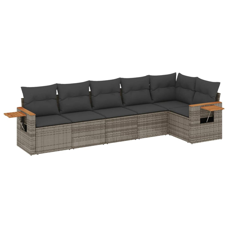 6-delige Loungeset met kussens poly rattan grijs