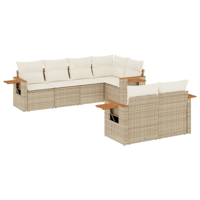 7-delige Loungeset met kussens poly rattan beige
