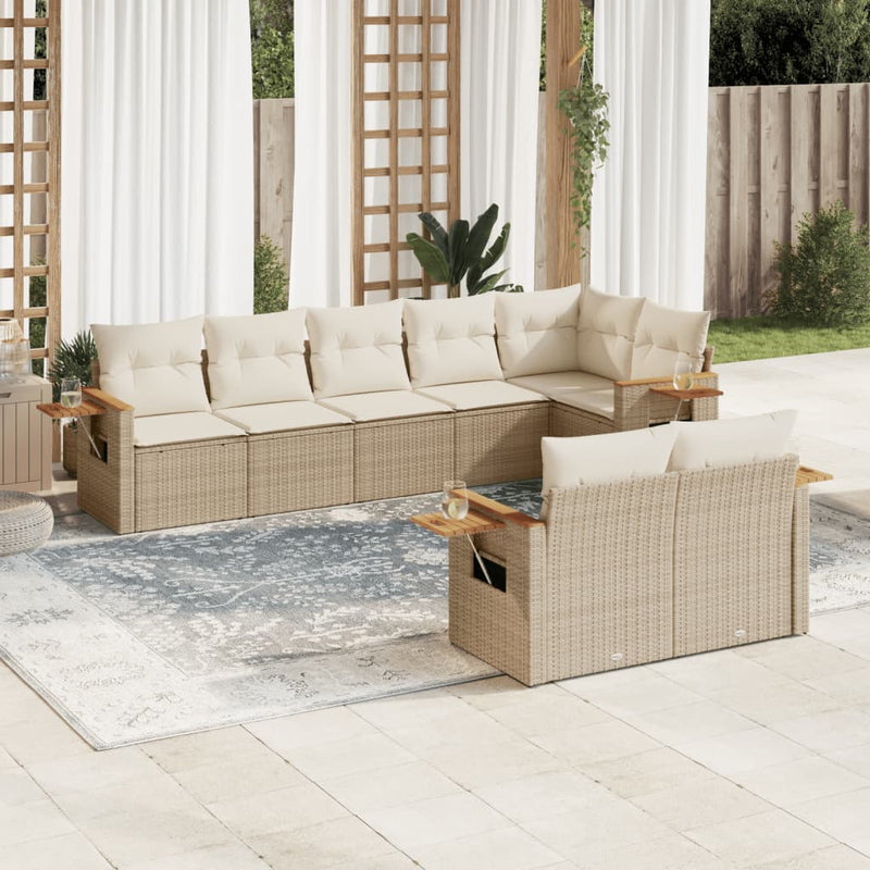8-delige Loungeset met kussens poly rattan beige