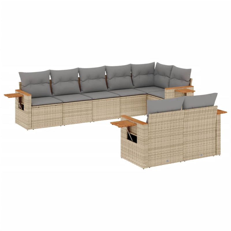 8-delige Loungeset met kussens poly rattan beige