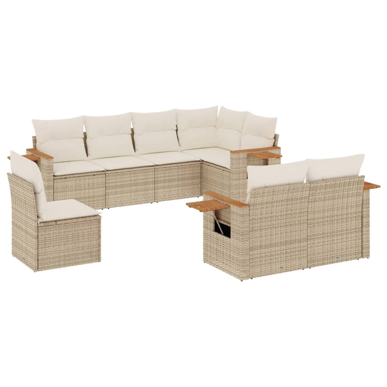 8-delige Loungeset met kussens poly rattan beige